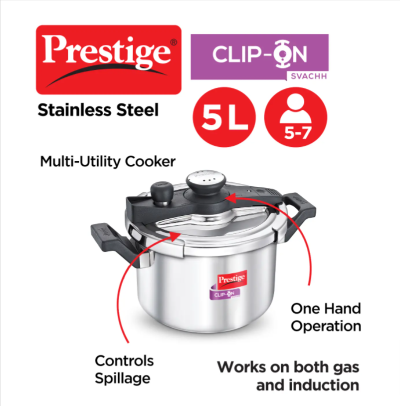  Prestige Clip-on Pressure Cooker Stainless Steel Cook